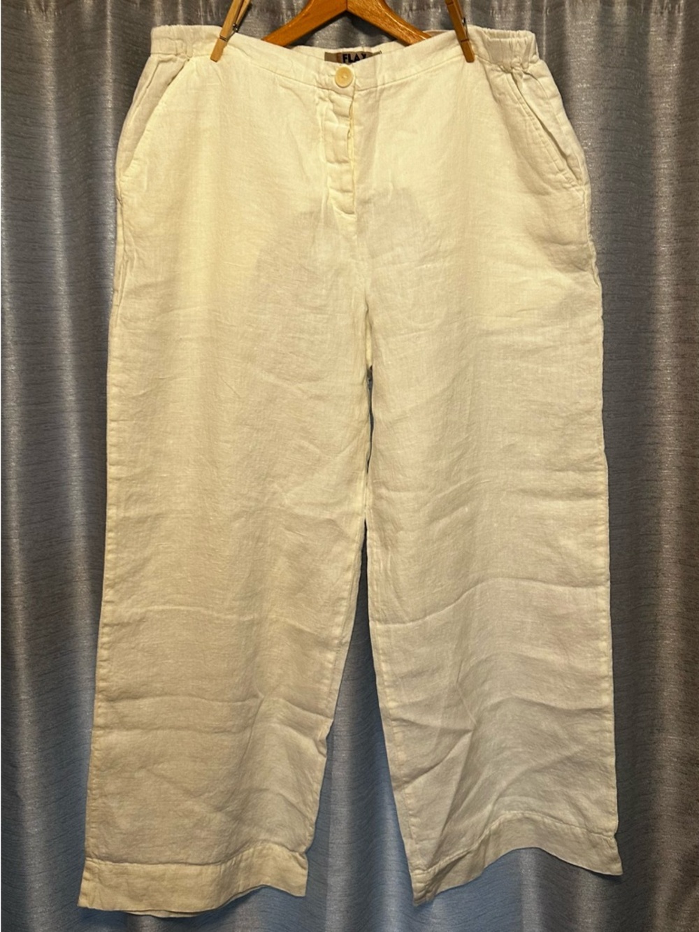 Beautiful NWOT-Flax Creamy White Linen Wide-Leg Pants With Button Fly